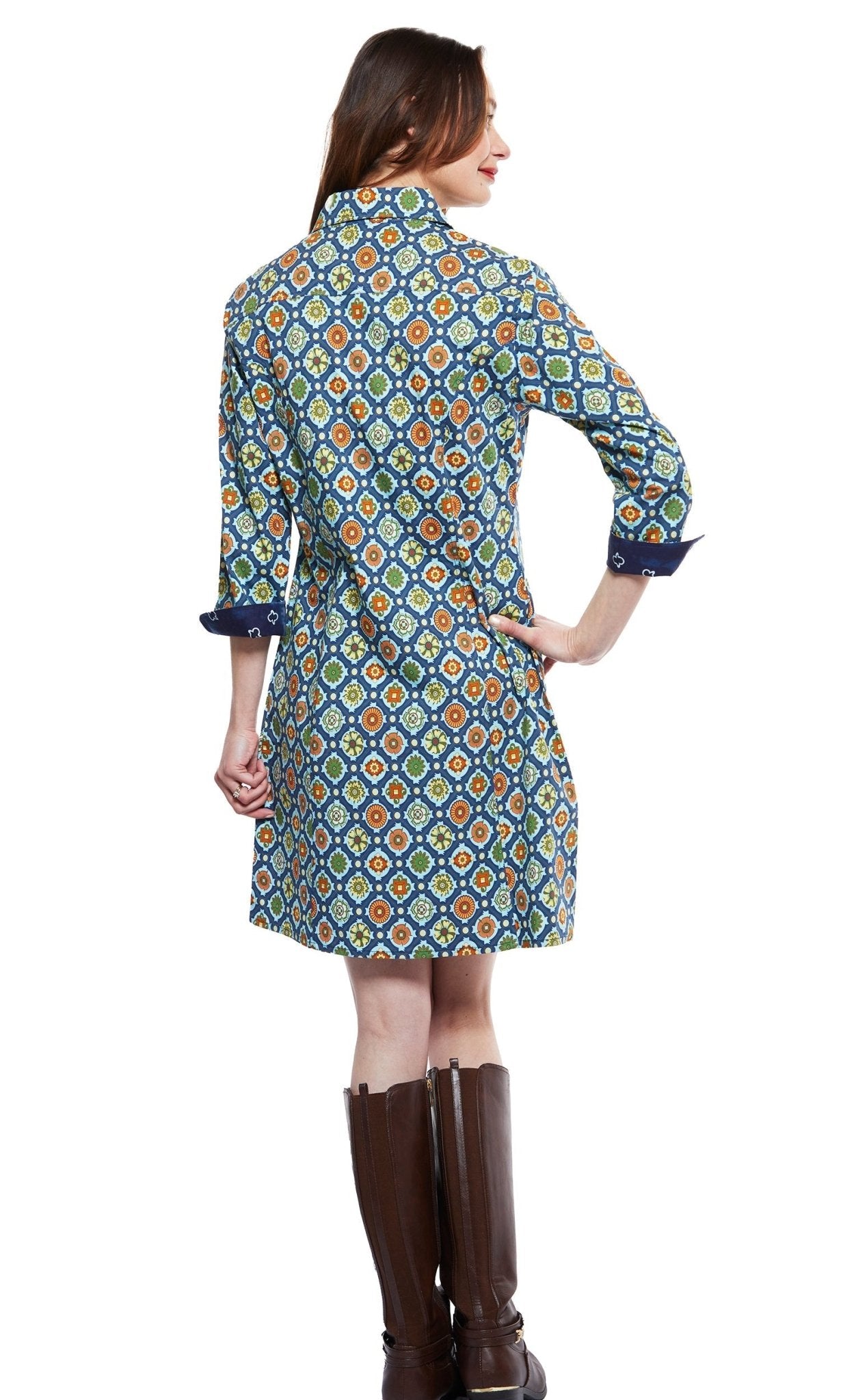 Sag Harbor Dress In Navy Medallion Print - DIZZY LIZZIE - Banebrook Collections