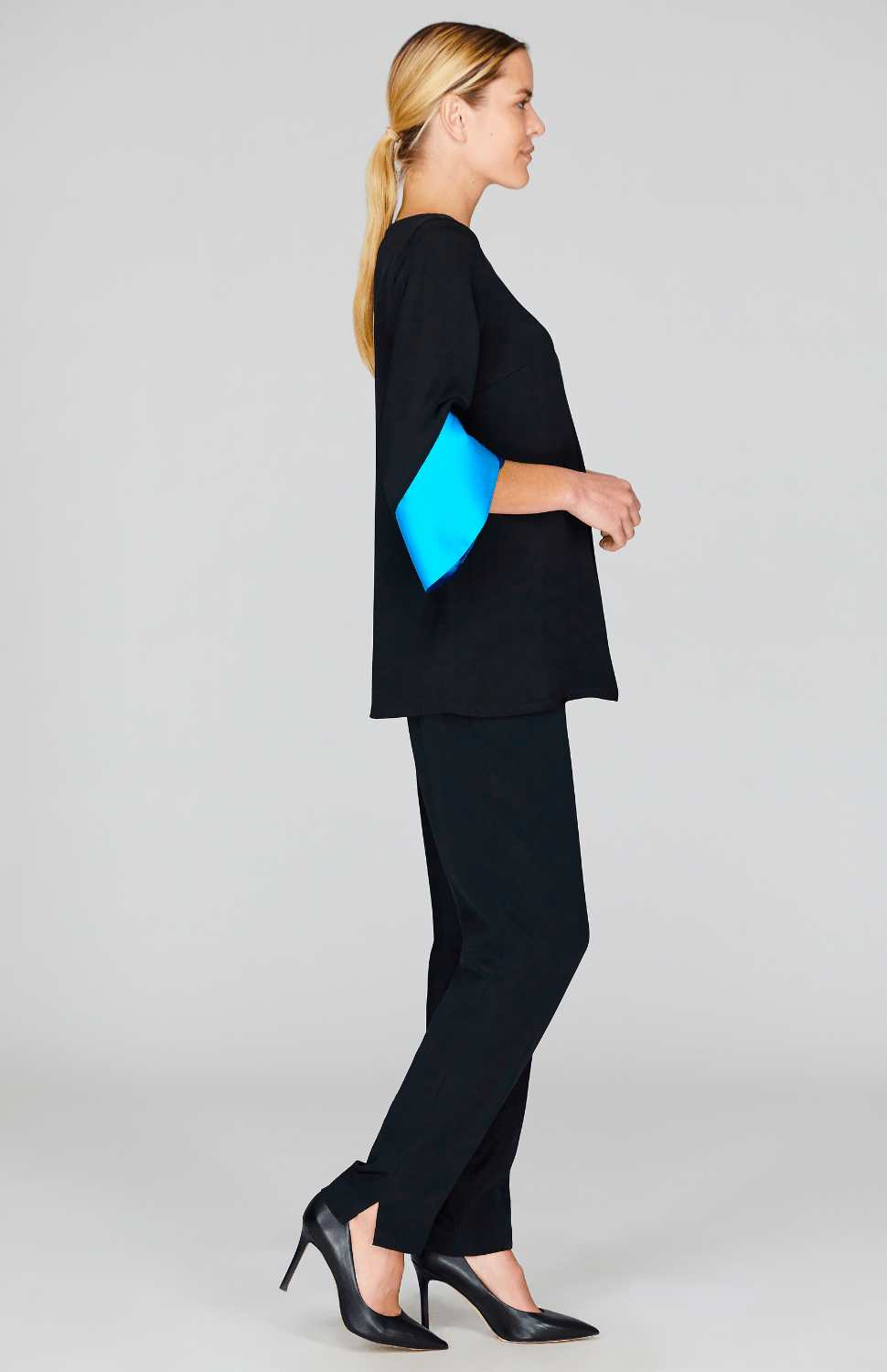Silk Tunic w/Contrast Satin Color Block Sleeves & V Inset - Emmelle - Banebrook Collections
