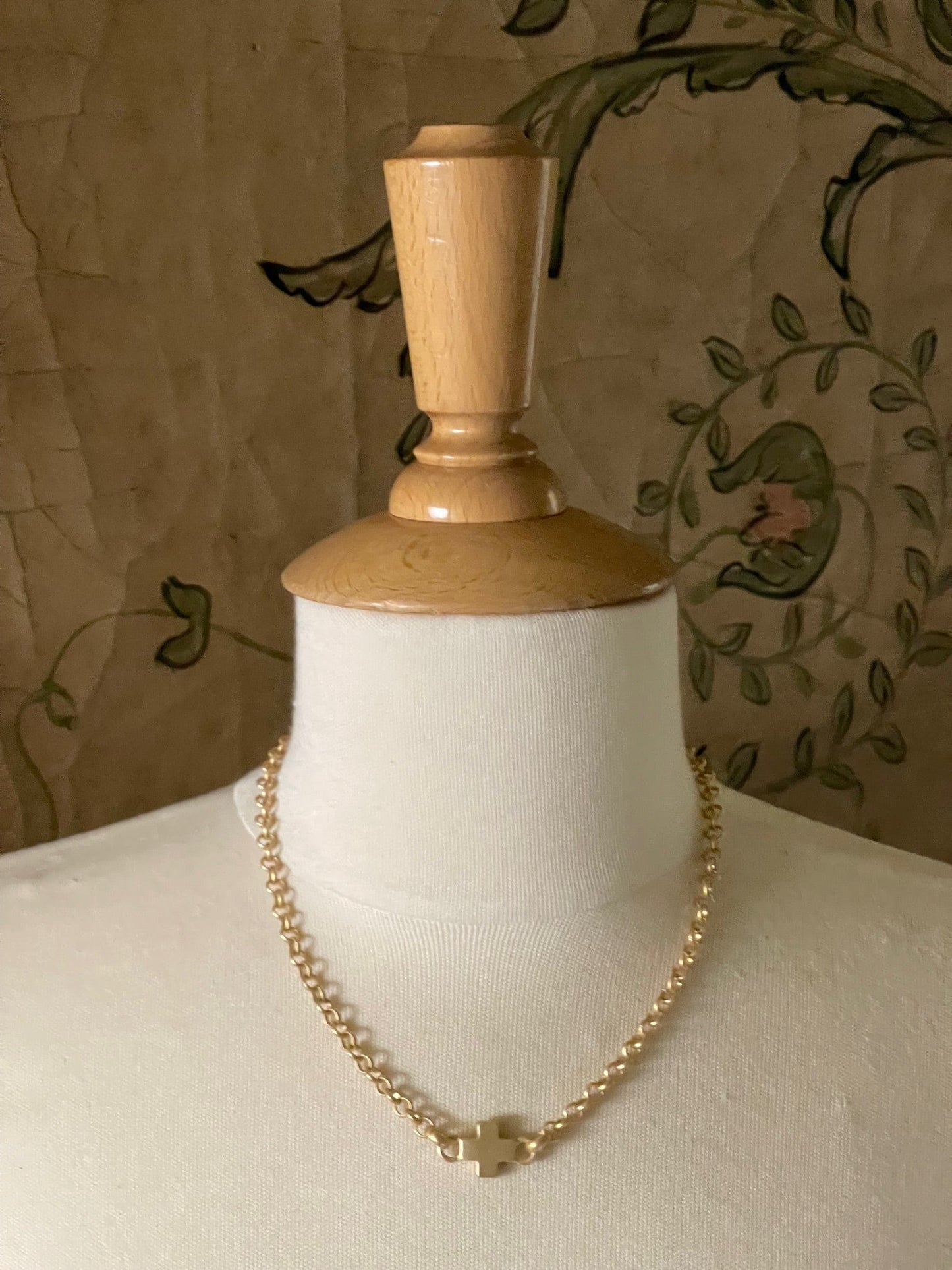 Single Cross Charm On Rolo Chain Necklace - DEBORAH GRIVAS - Banebrook Collections