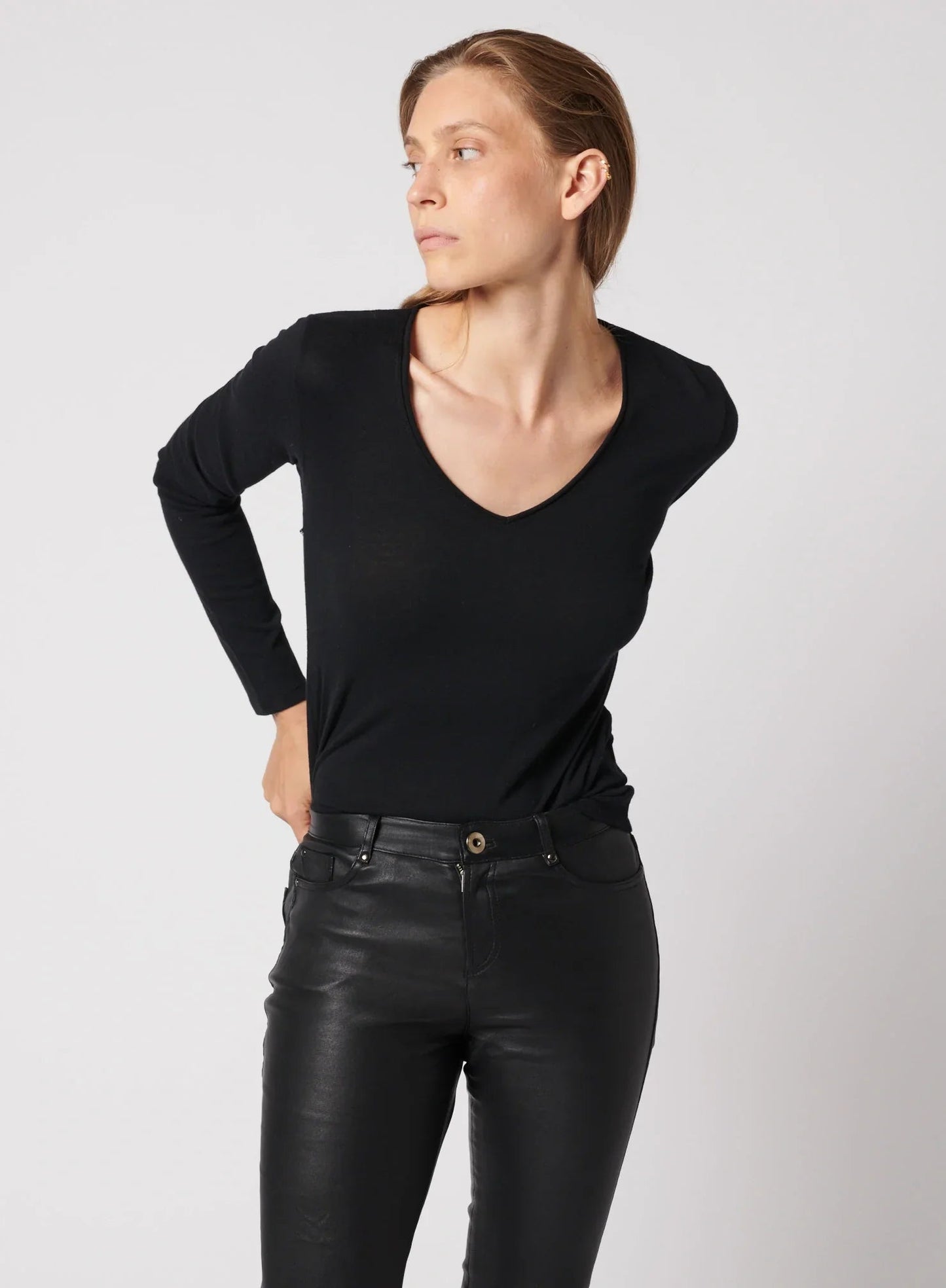 Soft Touch Long Sleeve V - Neck T-Shirt - MAJESTIC FILATURES - Banebrook Collections