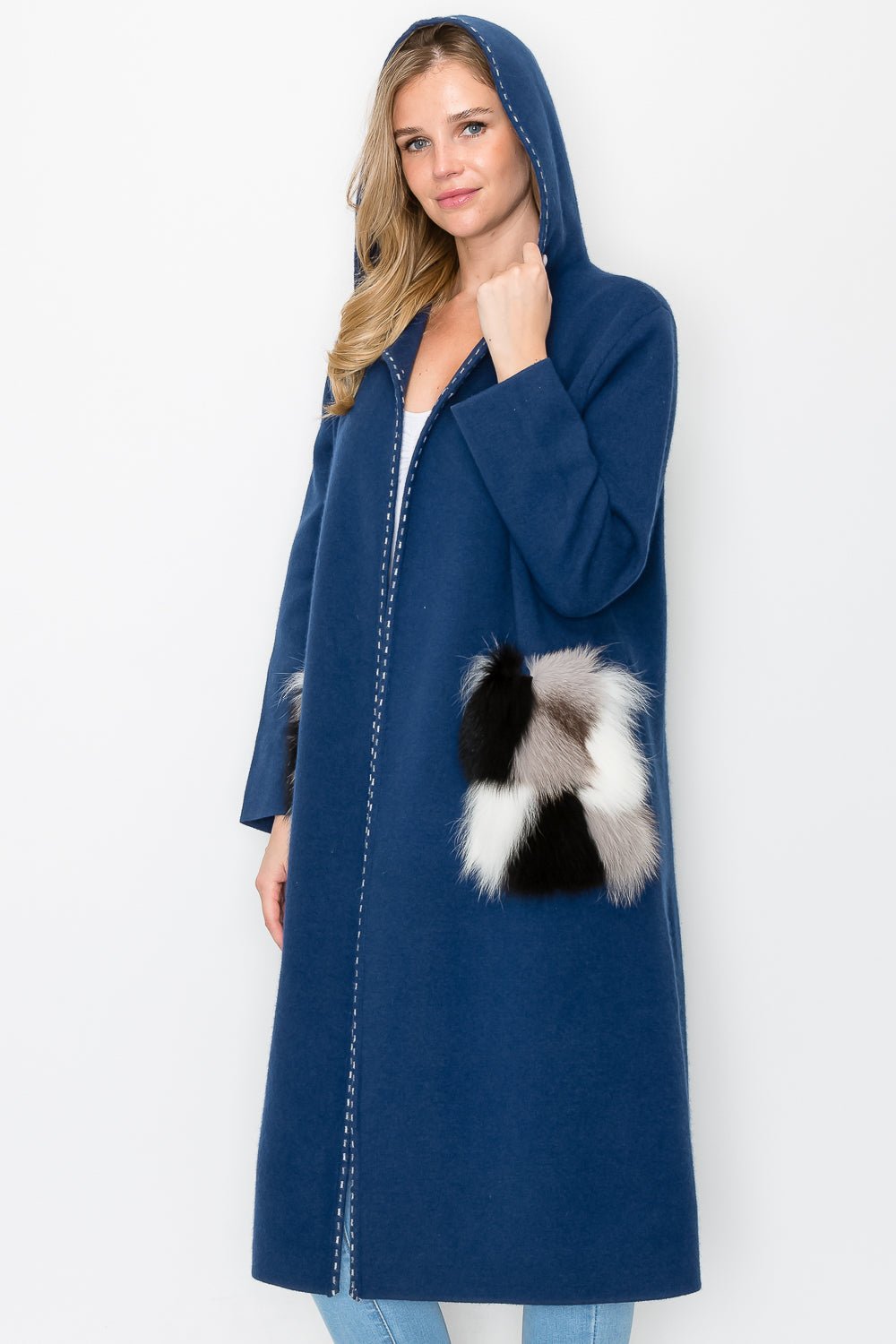 Stella Knitted Sweater Coat With Faux Fur Pockets - JOH APPAREL - Banebrook Collections