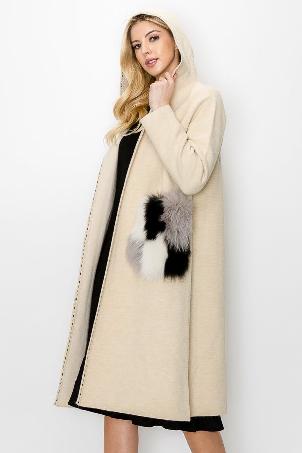 Stella Knitted Sweater Coat With Faux Fur Pockets - JOH APPAREL - Banebrook Collections