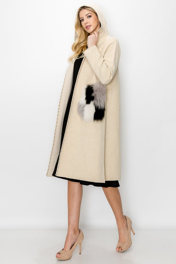 Stella Knitted Sweater Coat With Faux Fur Pockets - JOH APPAREL - Banebrook Collections