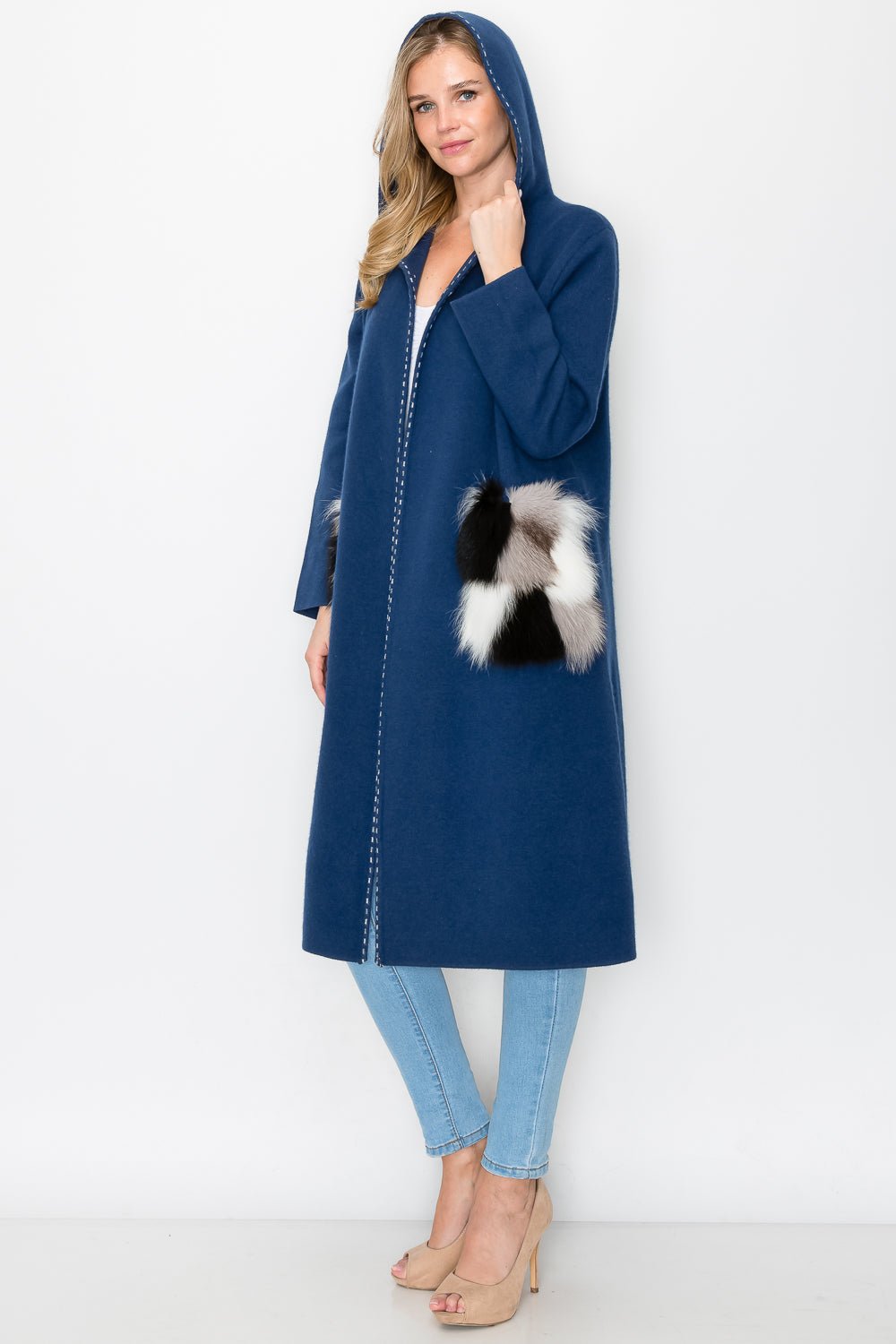 Stella Knitted Sweater Coat With Faux Fur Pockets - JOH APPAREL - Banebrook Collections