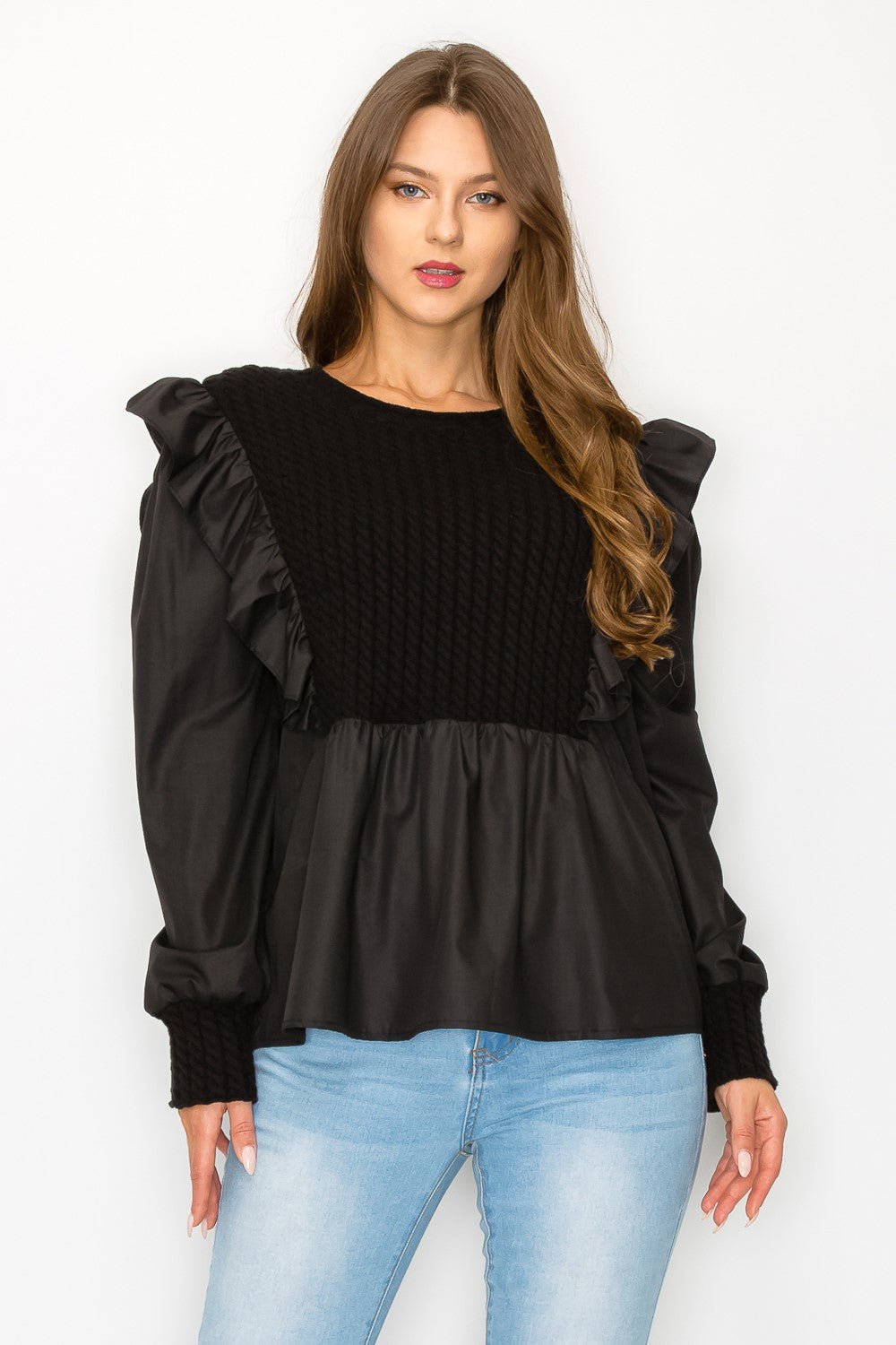 Stella Top With Knit & Woven Combo - JOH APPAREL - Banebrook Collections