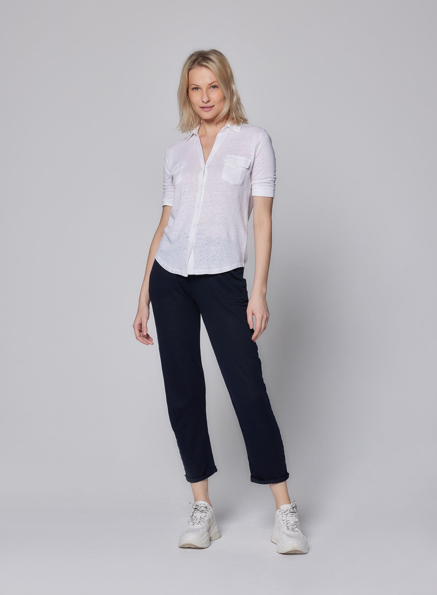 Stretch Linen 3/4 Sleeve Pocket Shirt - MAJESTIC FILATURES - Banebrook Collections