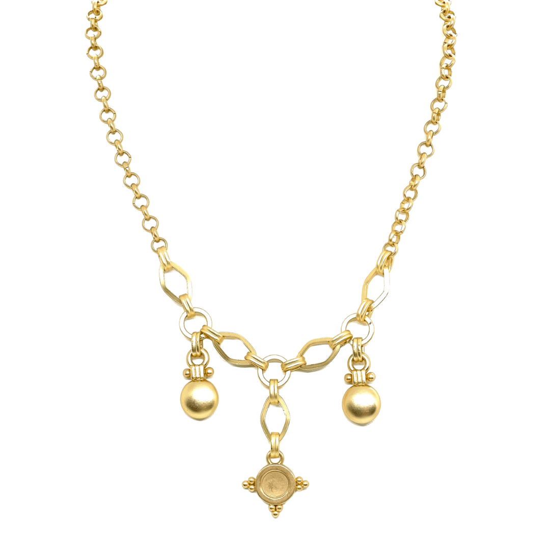 Three Charm Matte Gold Necklace - DEBORAH GRIVAS - Banebrook Collections
