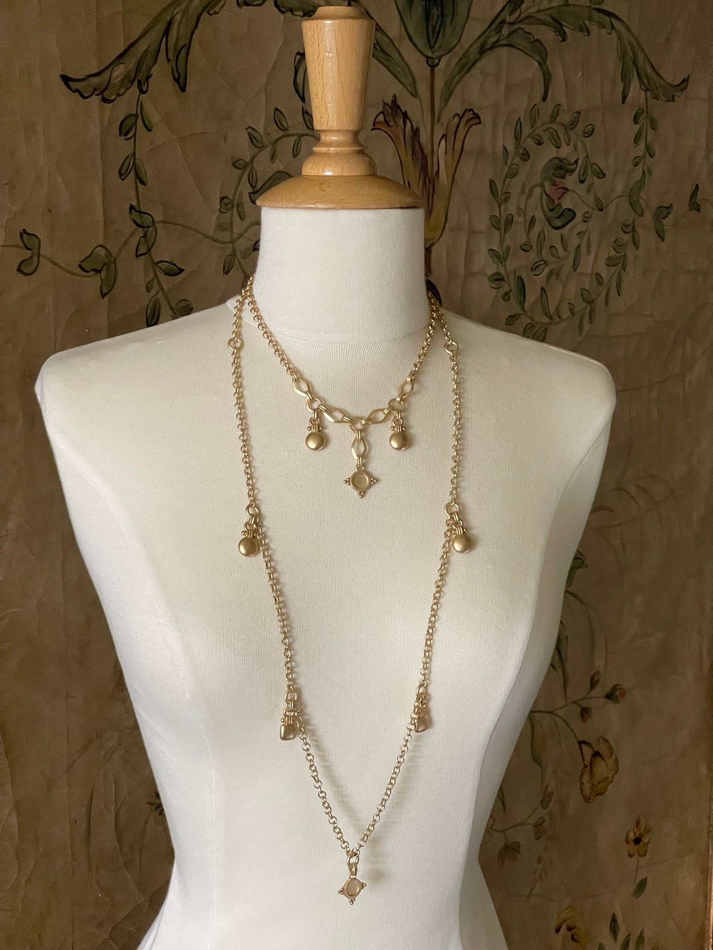 Three Charm Matte Gold Necklace - DEBORAH GRIVAS - Banebrook Collections
