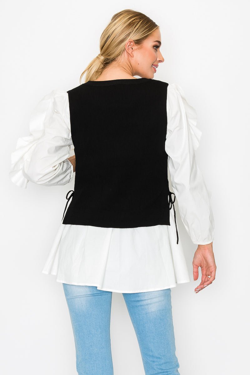 Wanelle Top With Ruffled Sleeves & Detachable Knitted Sweater Vest - JOH APPAREL - Banebrook Collections