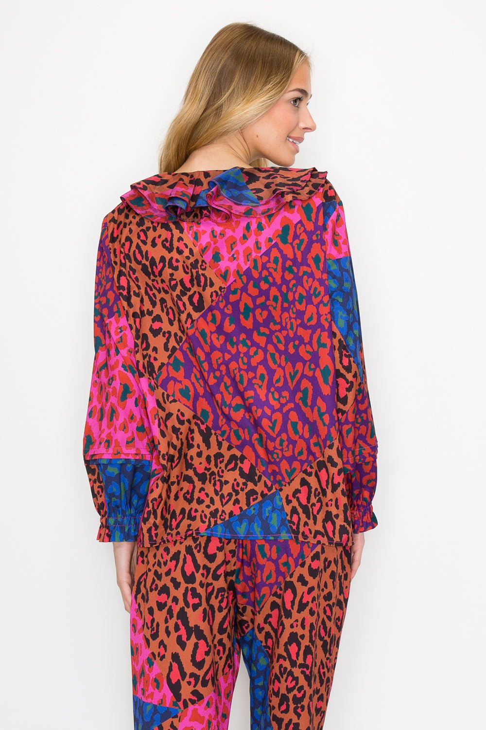 Wanice Cascade Ruffle Printed Charmeuse Top - JOH APPAREL - Banebrook Collections