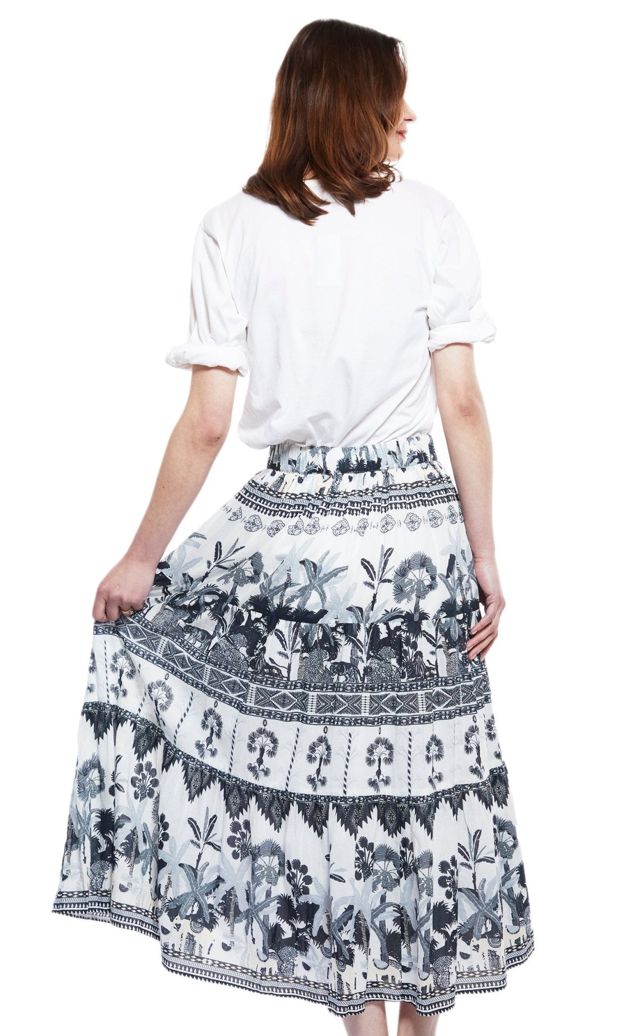 Woodstock Skirt With Grey Ikat Print - DIZZY LIZZIE - Banebrook Collections
