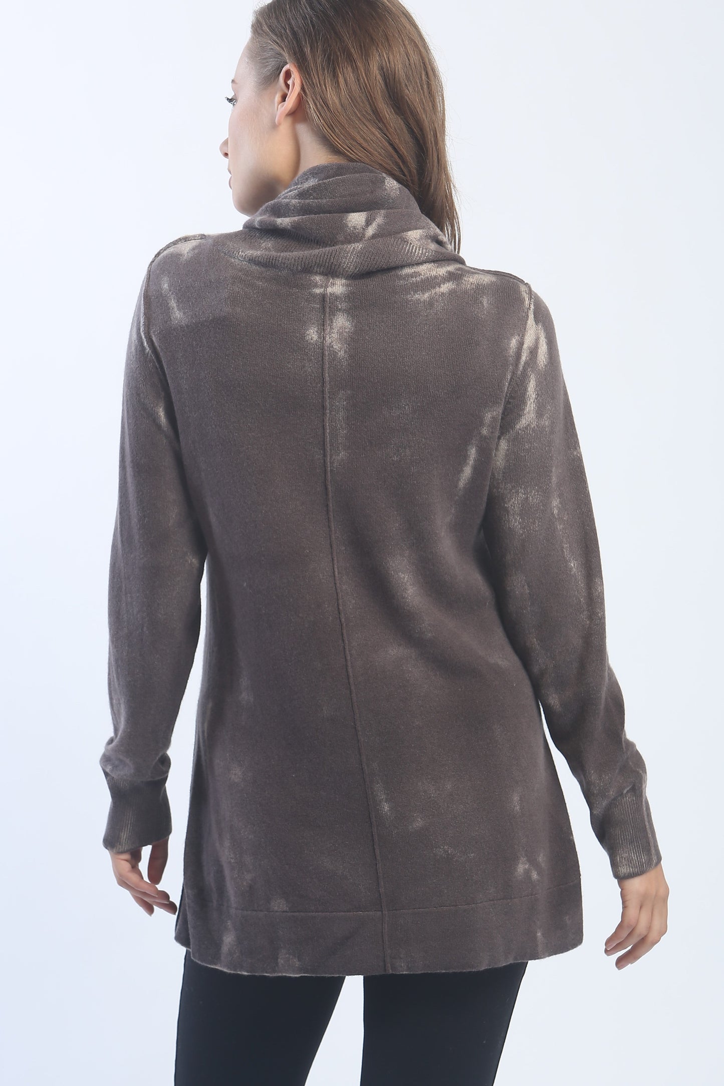 Zipper Trimmed Hand Painted Cowlneck Pullover In Inner Mongolia Cashmere