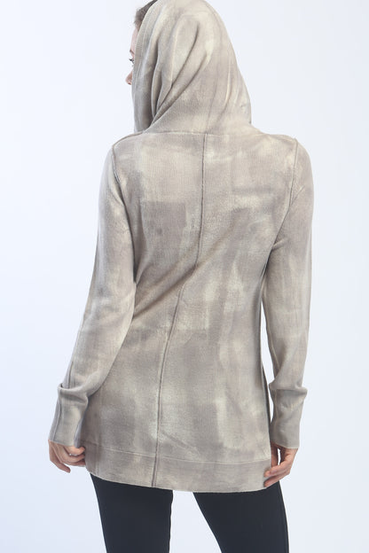 Zipper Trimmed Hand Painted Cowlneck Pullover In Inner Mongolia Cashmere