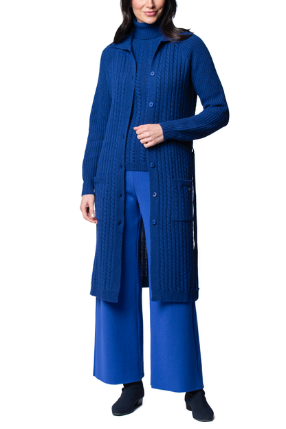 Layla Cable-Knit Belted Coat ; Dark Royal Blue