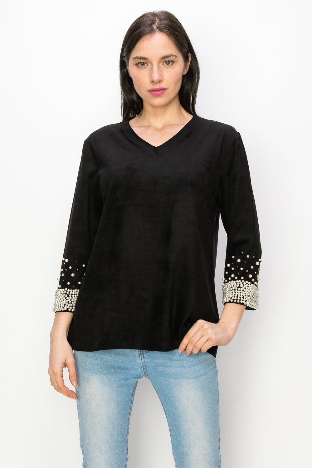 Alani Suede Top with Pearls - JOH APPAREL - Banebrook Collections