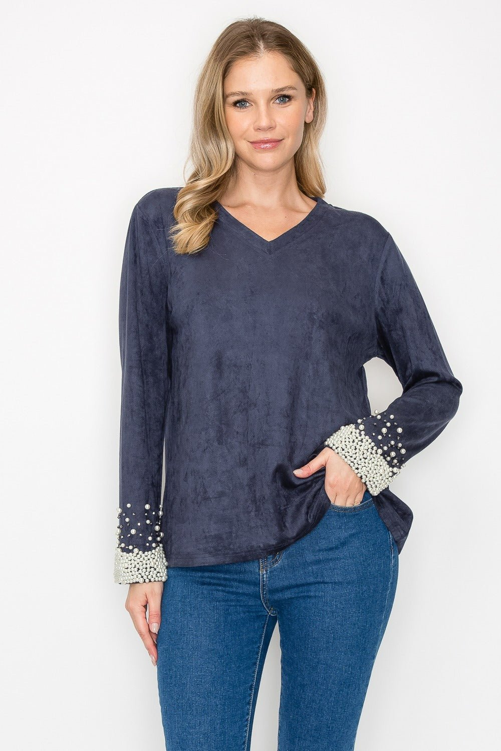 Alani Suede Top with Pearls - JOH APPAREL - Banebrook Collections