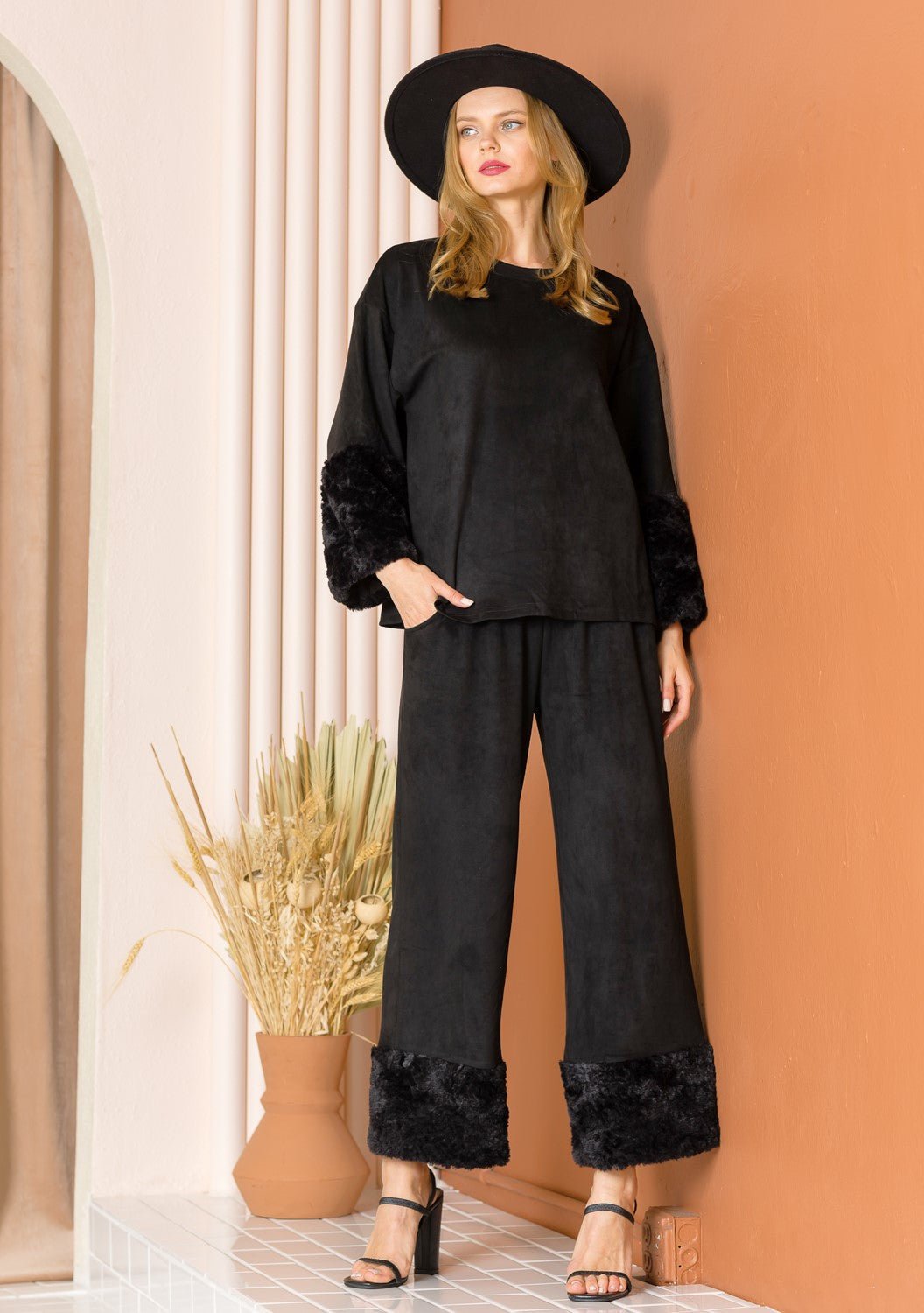 Amal Suede Pant with Fur - JOH APPAREL - Banebrook Collections
