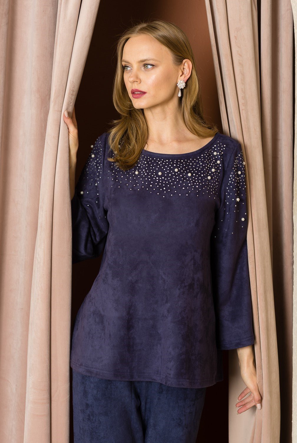Annie Suede Top with Pearls - JOH APPAREL - Banebrook Collections