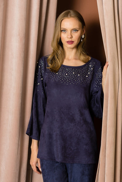 Annie Suede Top with Pearls - JOH APPAREL - Banebrook Collections