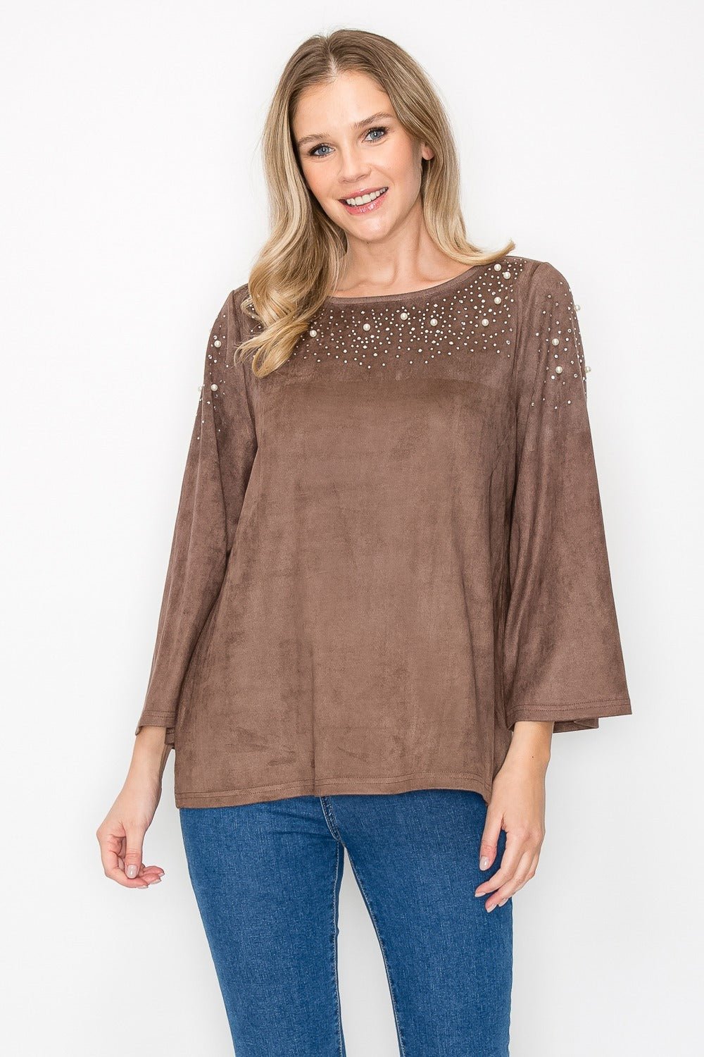 Annie Suede Top with Pearls - JOH APPAREL - Banebrook Collections
