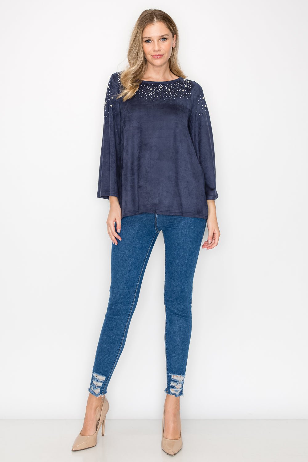 Annie Suede Top with Pearls - JOH APPAREL - Banebrook Collections