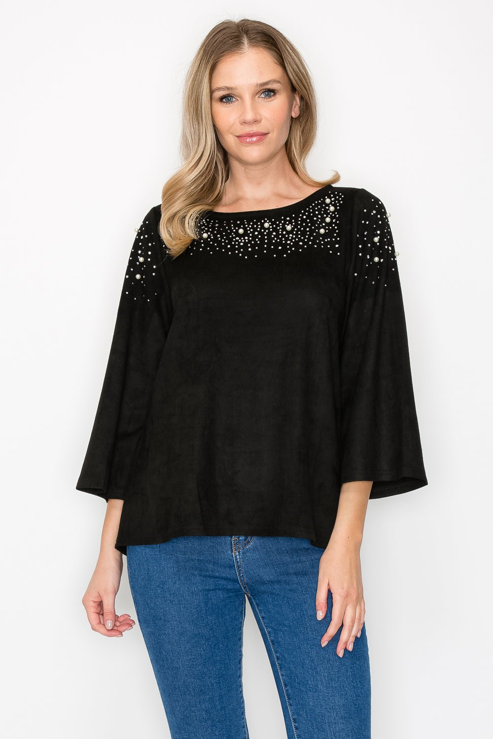 Annie Suede Top with Pearls - JOH APPAREL - Banebrook Collections