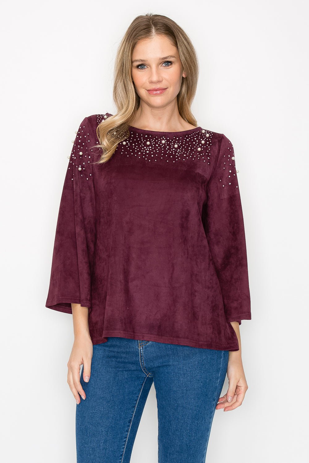 Annie Suede Top with Pearls - JOH APPAREL - Banebrook Collections