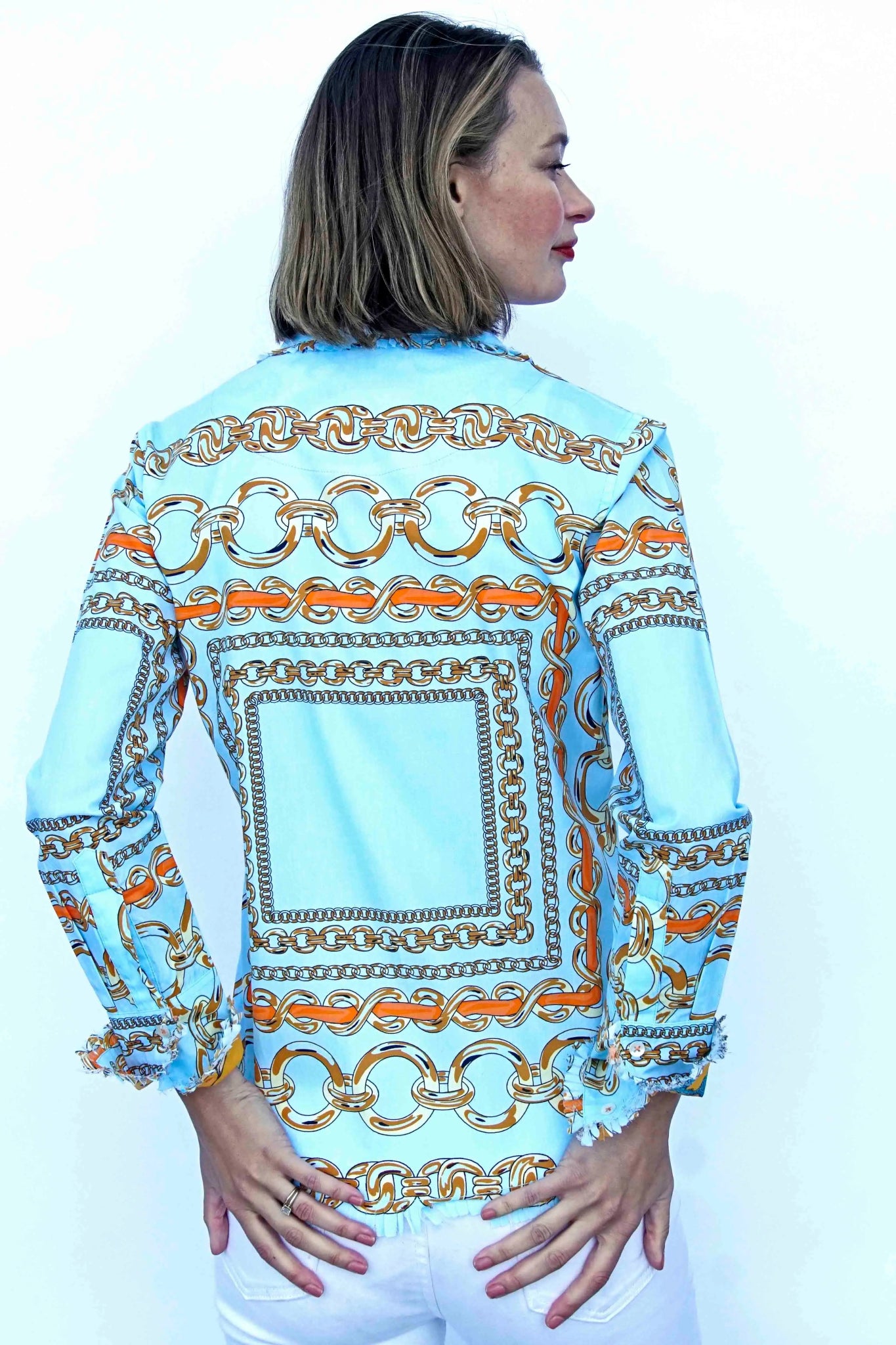 Cape Cod Tunic, Aqua Ground W Orange Links - DIZZY LIZZIE - Banebrook Collections