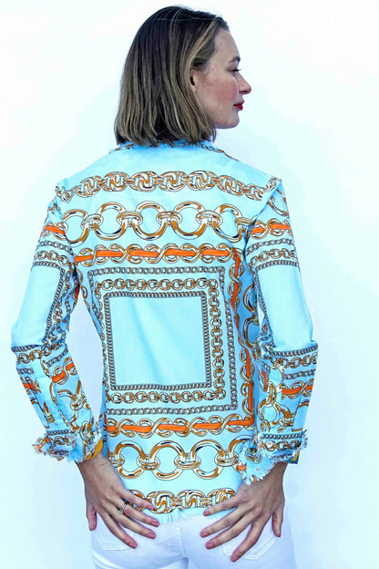 Cape Cod Tunic, Aqua Ground W Orange Links - DIZZY LIZZIE - Banebrook Collections