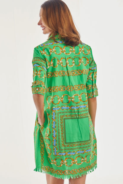 Chatham Dress Green Blue Link Print - DIZZY LIZZIE - Banebrook Collections