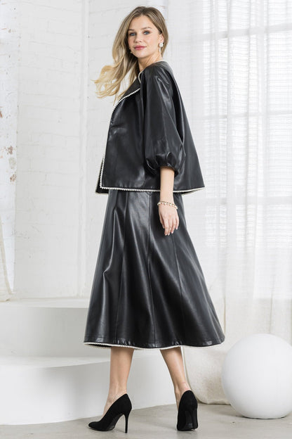 Jannesa Leather Jacket with Pearls - JOH APPAREL - Banebrook Collections