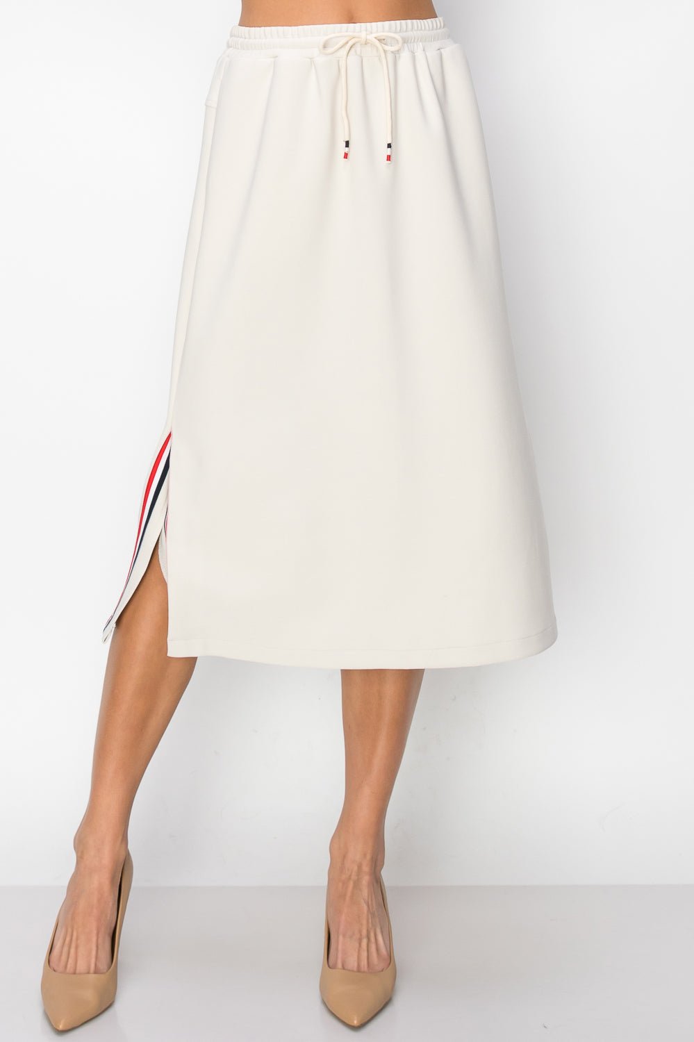 Kassie Crepe Knit Skirt with Contrast Stripes - JOH APPAREL - Banebrook Collections