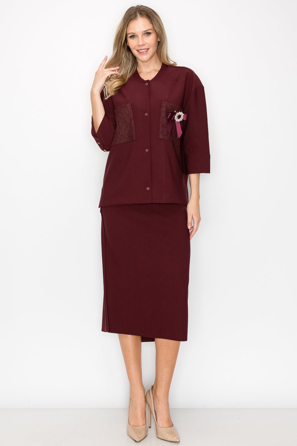Kyle Crepe Knit with Detachable Ribbon Brooch - JOH APPAREL - Banebrook Collections
