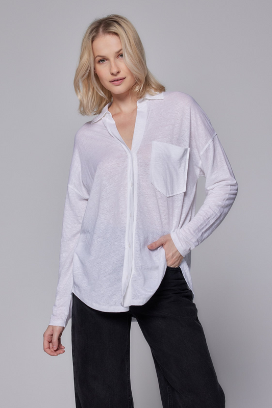 Stretch Linen Relaxed One Pocket Shirt