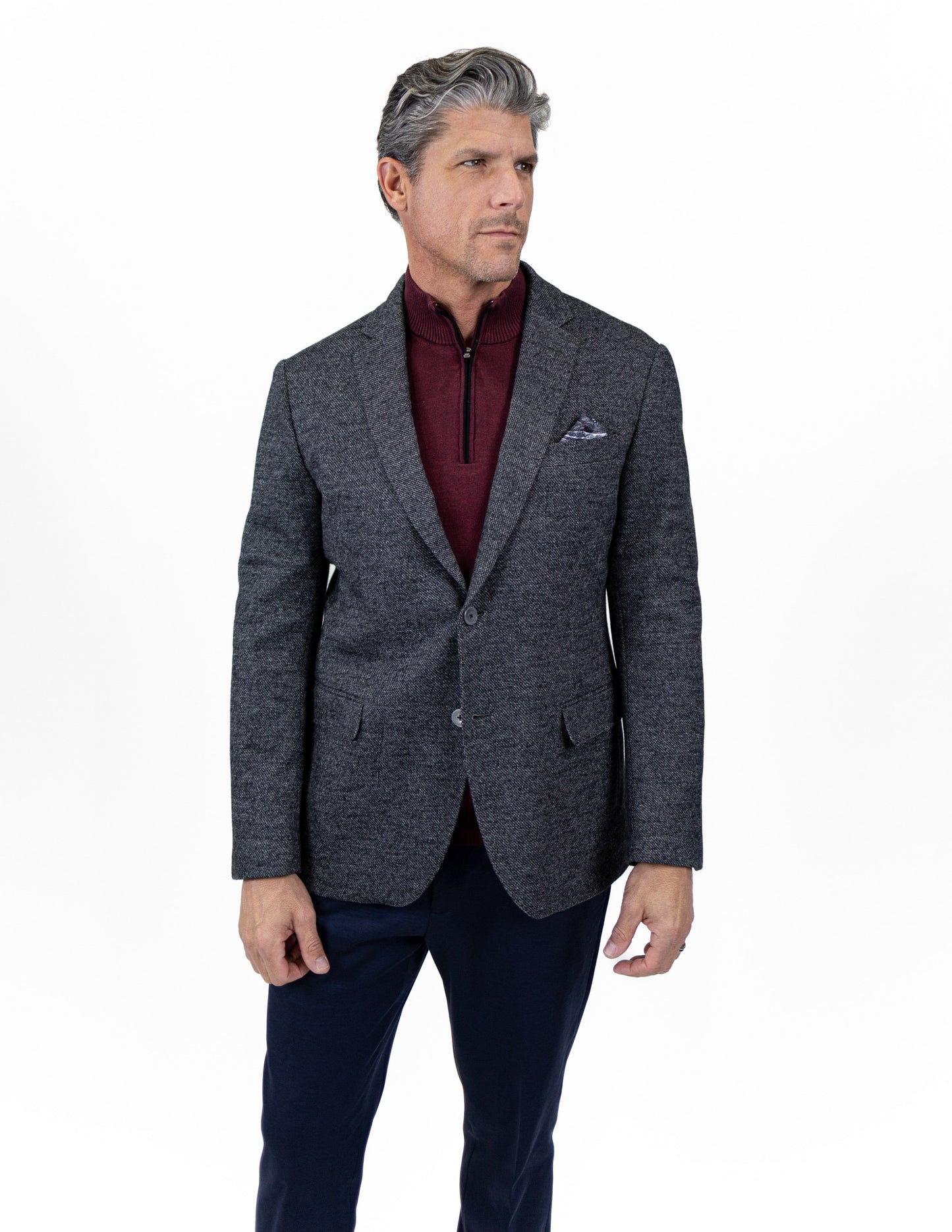 Lynden Charcoal Wool Blend Knit Blazer