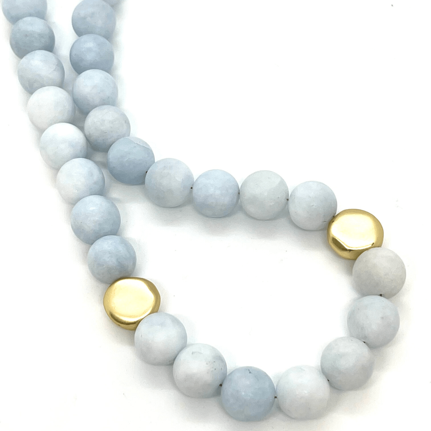 Matte Aquamarine With Matte Gold Flat Bead Necklace - DEBORAH GRIVAS - Banebrook Collections