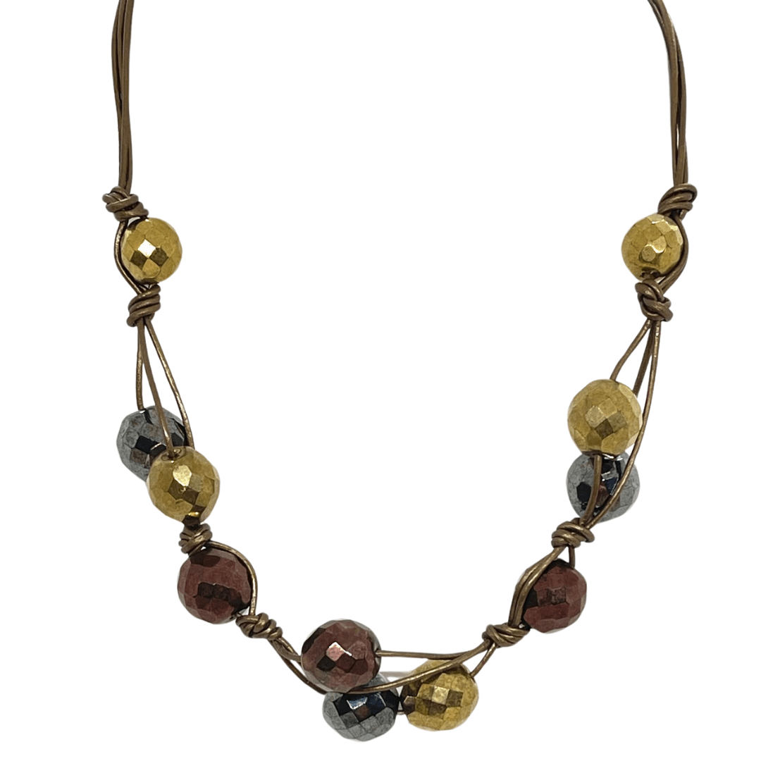 Metallic Bead Woven Necklace - DEBORAH GRIVAS - Banebrook Collections