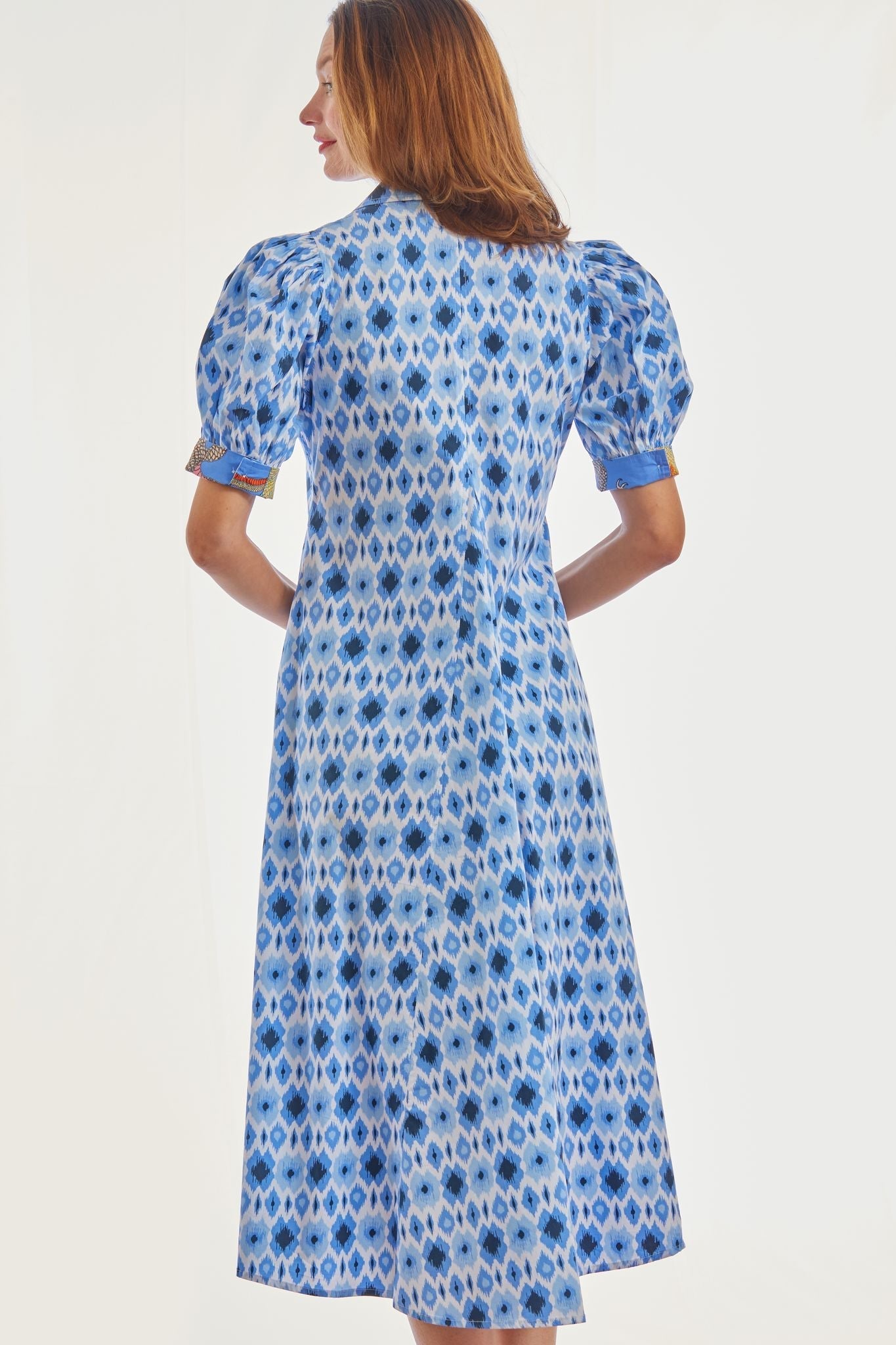 Montauk Dress Blue Ikat Print - DIZZY LIZZIE - Banebrook Collections