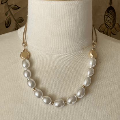 Mop And Flat Matte Gold Nugget Necklace On Natural Linen - DEBORAH GRIVAS - Banebrook Collections