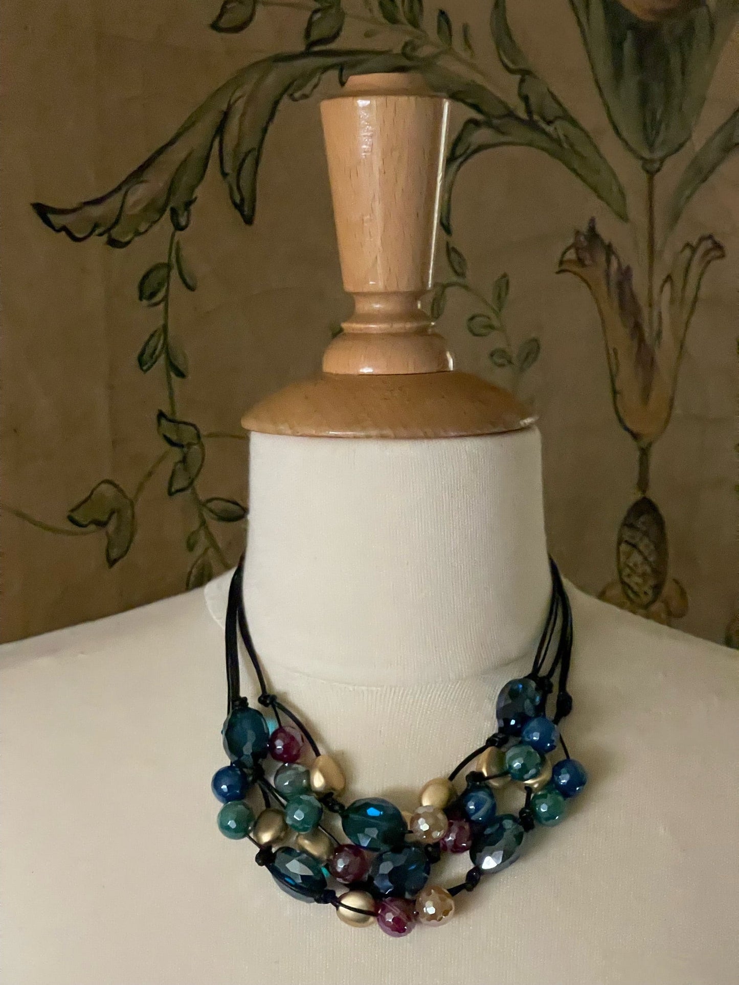 Multi Glazed Agate With Teal Crystal Torsade Necklace - DEBORAH GRIVAS - Banebrook Collections