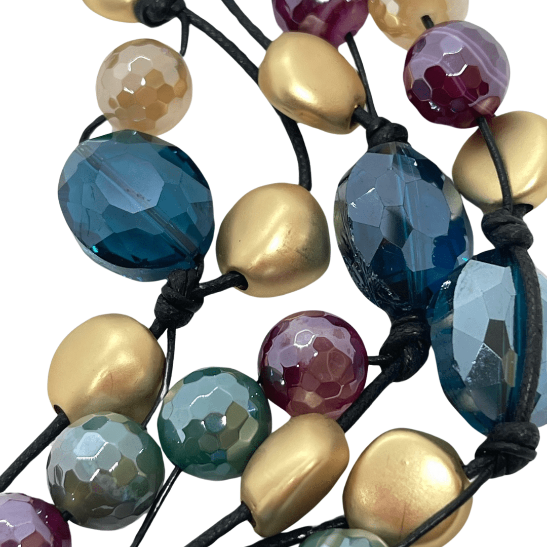 Multi Glazed Agate With Teal Crystal Torsade Necklace - DEBORAH GRIVAS - Banebrook Collections