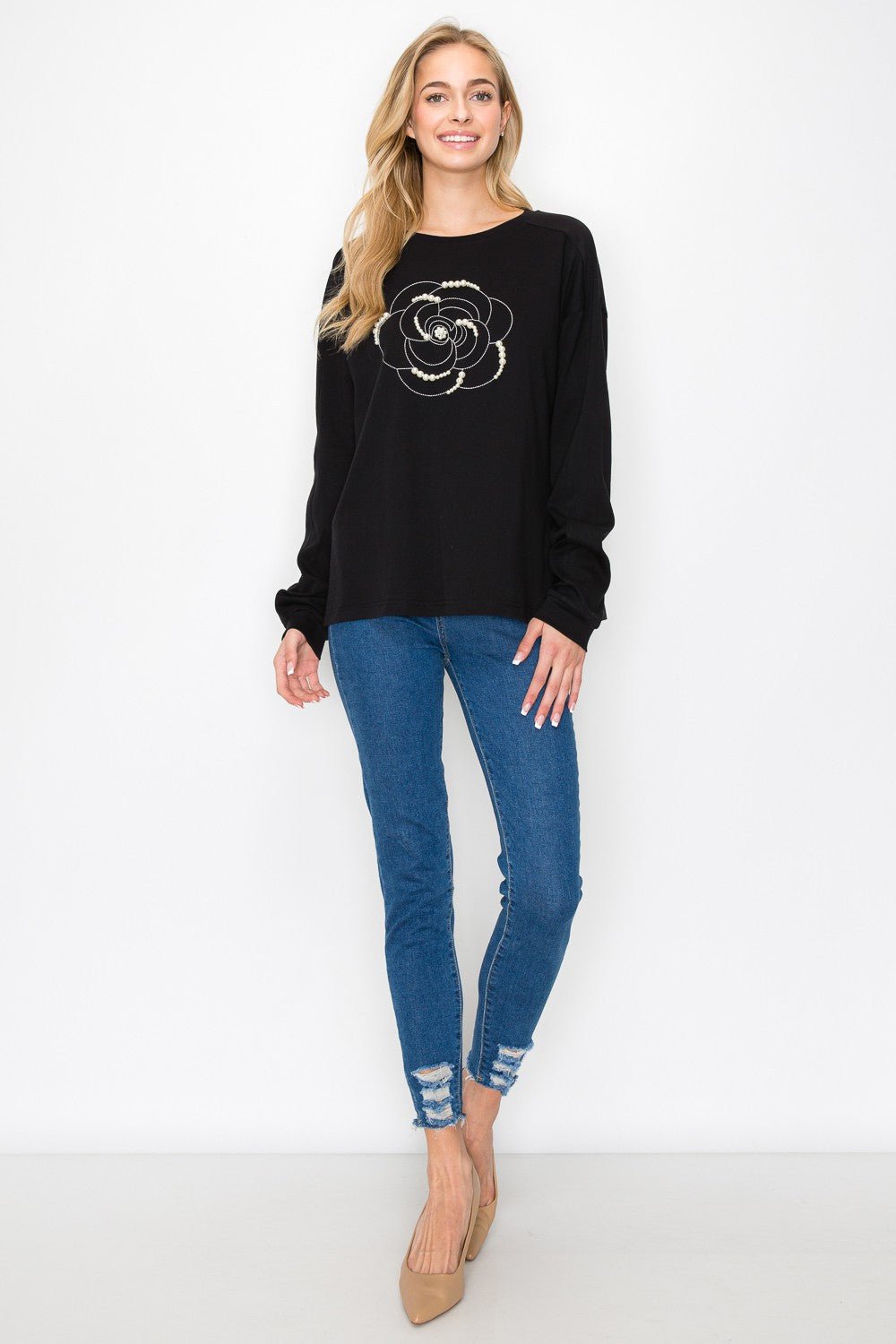 Rachel Top with Embroidery & Pearls - JOH APPAREL - Banebrook Collections