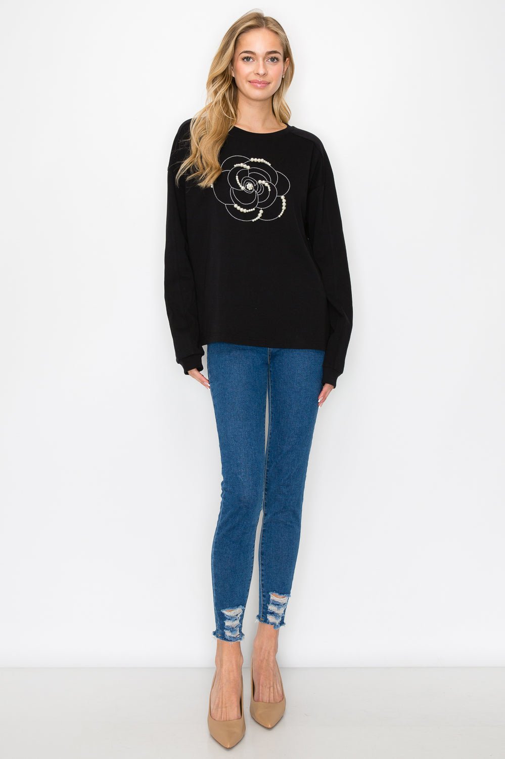 Rachel Top with Embroidery & Pearls - JOH APPAREL - Banebrook Collections