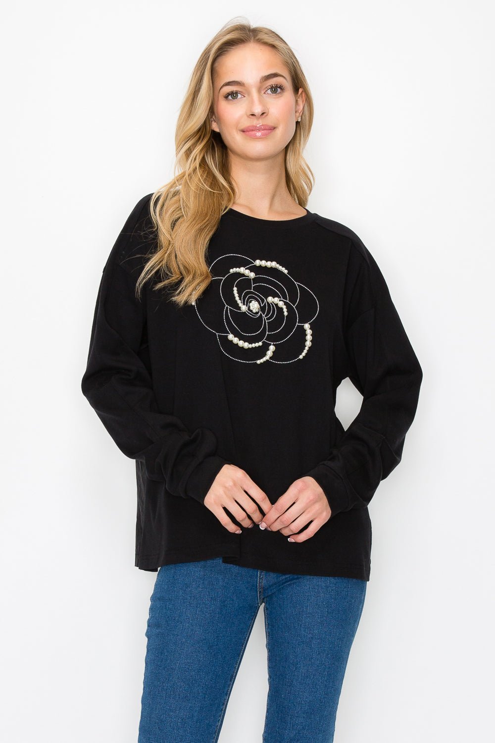 Rachel Top with Embroidery & Pearls - JOH APPAREL - Banebrook Collections