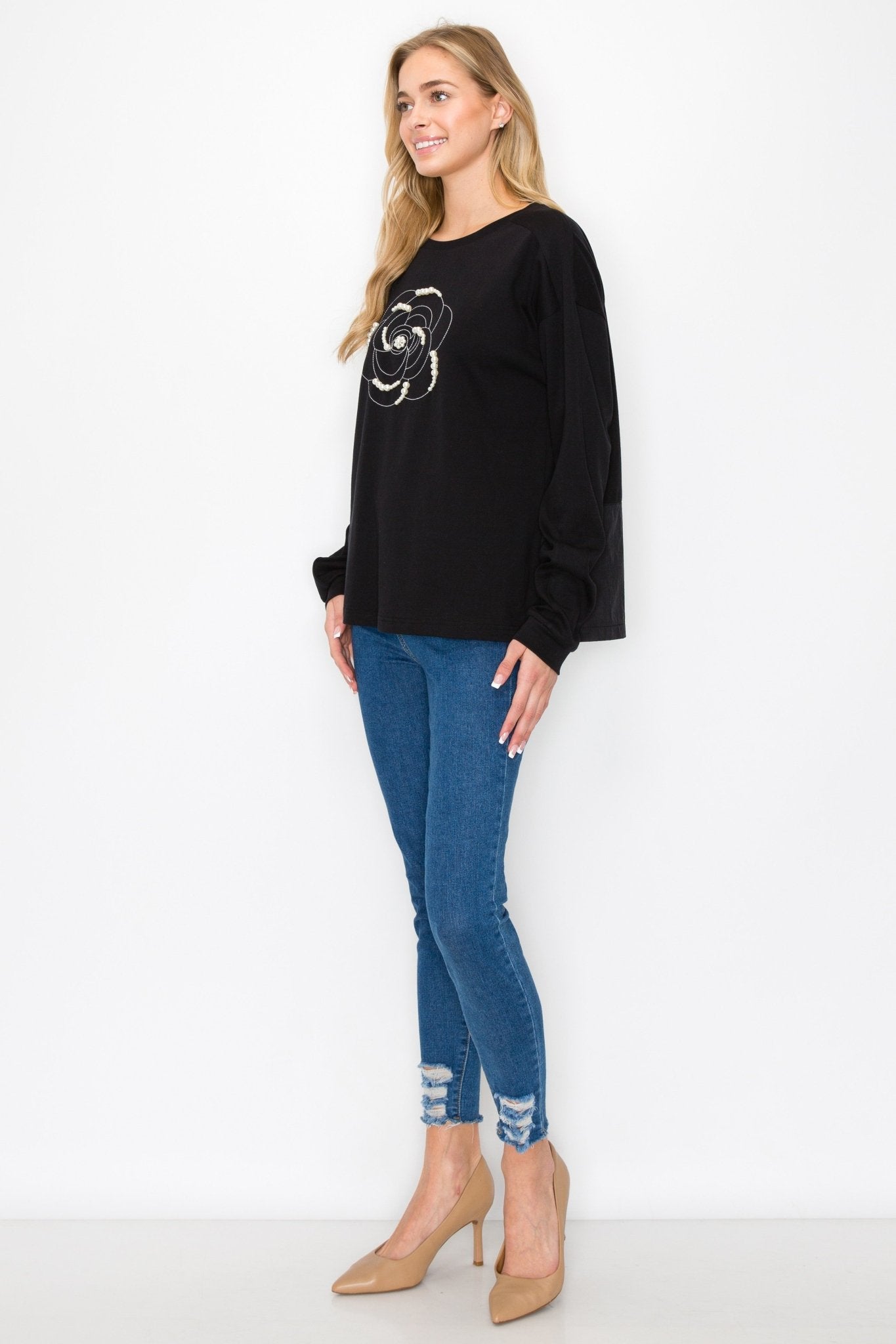 Rachel Top with Embroidery & Pearls - JOH APPAREL - Banebrook Collections