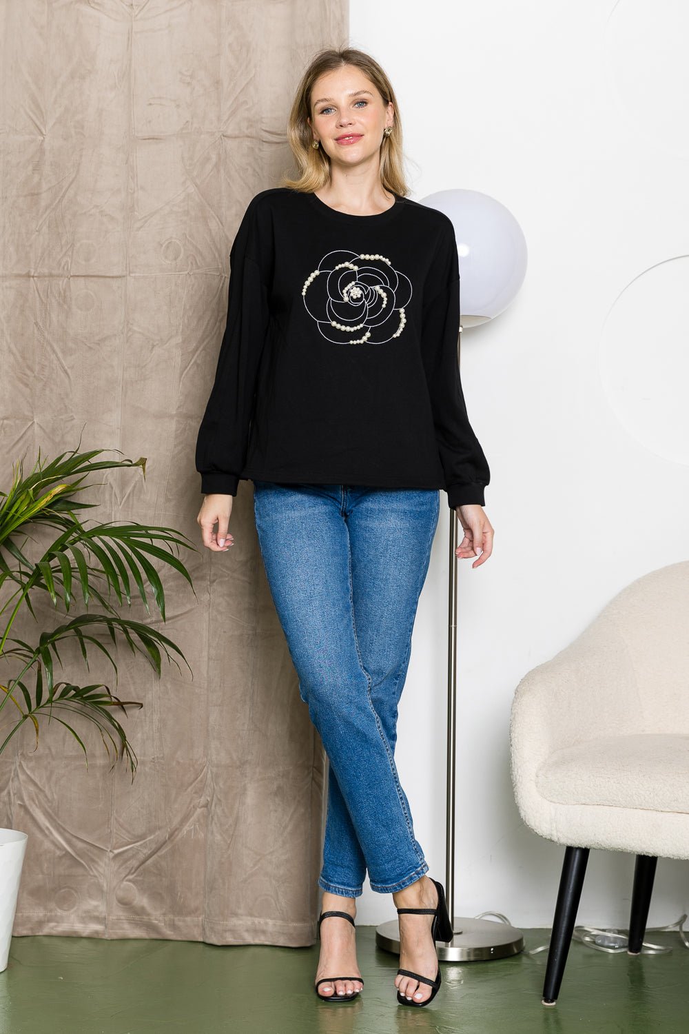 Rachel Top with Embroidery & Pearls - JOH APPAREL - Banebrook Collections