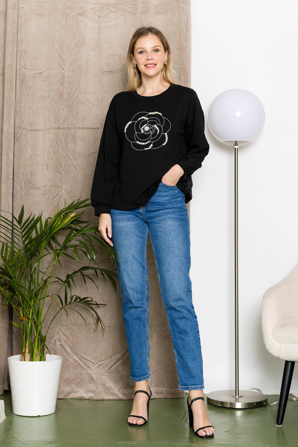 Rachel Top with Embroidery & Pearls - JOH APPAREL - Banebrook Collections