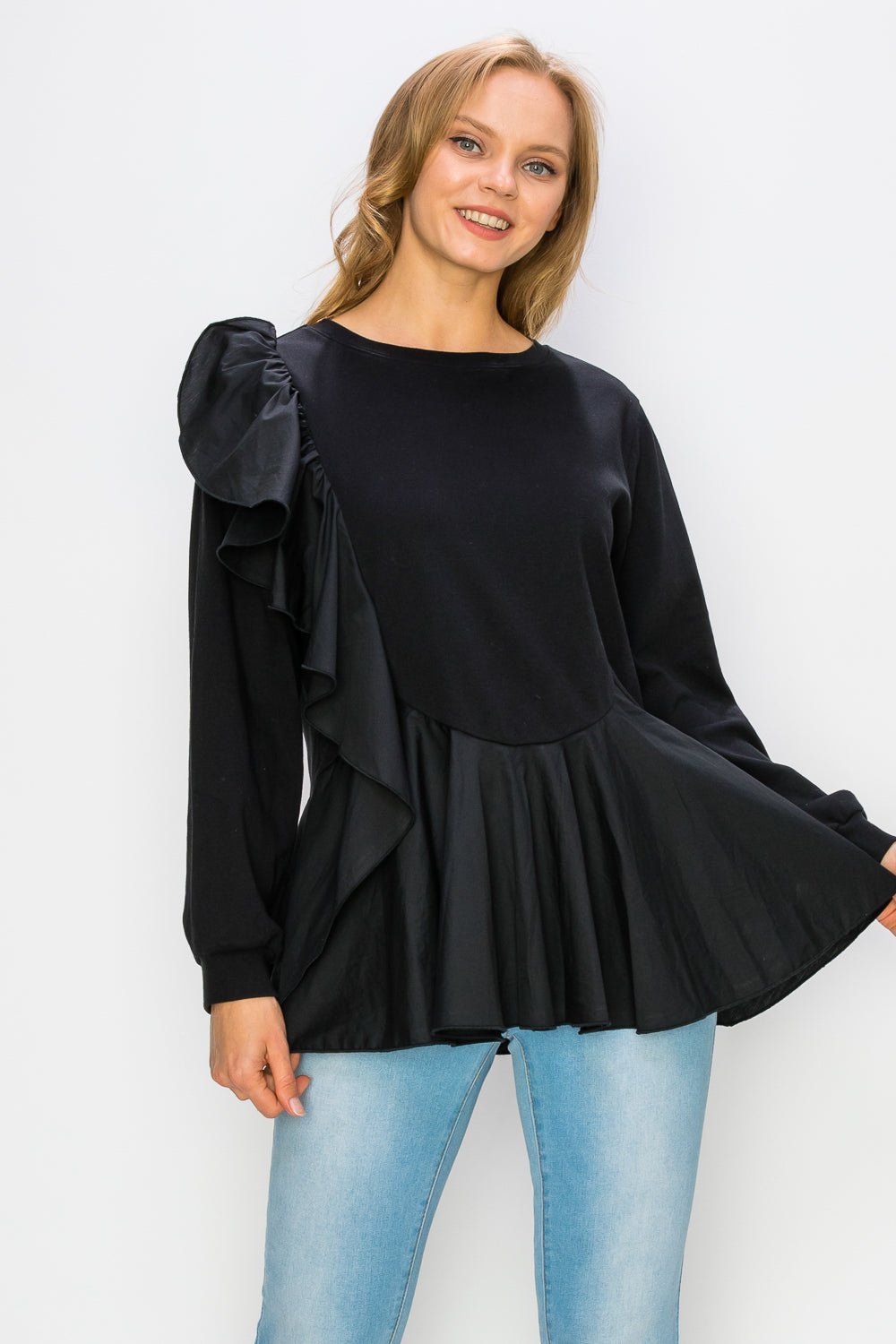 Reya Pointe Knit Ruffled Top - JOH APPAREL - Banebrook Collections