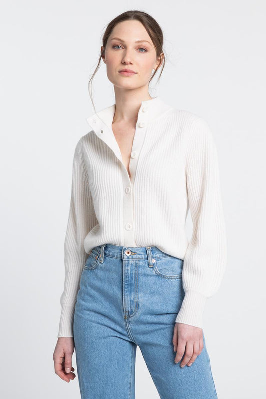 Rib Button Mock Cardigan - KINROSS CASHMERE - Banebrook Collections