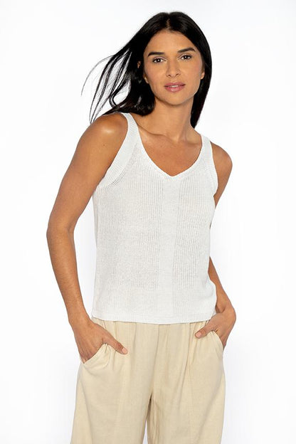 Rib Vee Tank - KINROSS CASHMERE - Banebrook Collections